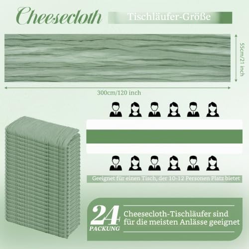 Pesonlook 24er Set Gaze-Tischläufer für Hochzeiten, 55 x 300 cm, Salbeigrün – Ansicht 2