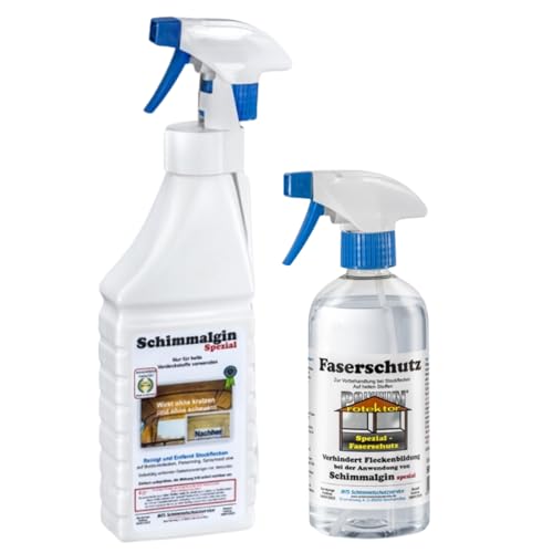 Schimmalgin Spezial + Faserschutz Vorteilspack Stockfleckenreiniger 1L Schimmelentferner Stoffe Outdoorstoffe Boot Markise Plane Vogelkot Moder Moos Textilien zahlreiche organische Verschmutzungen