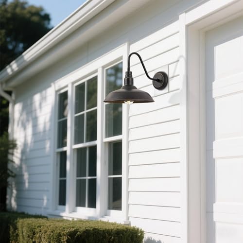 Image of 14in Outdoor Gooseneck Barn Light for Garage, 2 Pack Bronze Exterior Wall Lights Fixture for Porch, Outside Farmhouse Wall Sconce for Patio, Cabin, Entryway