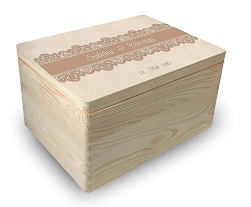 MidaCreativ Zur Hochzeit Holz-Geschenkbox Erinnerungsbox personalisiert Gr. 3 Kiefer incl. Auswahl-Lasergravur (r5) optional auch abschließbar Cover