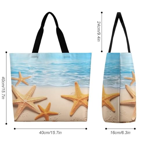Women's Multi-Functional Shopping Bag，Summer Starfish Printing Messenger Bag Shoulder Bag for Travel, Work, Shopping & Parties with Inner Pocket, Grocery Bag Lightweight & Water-Resistant2
