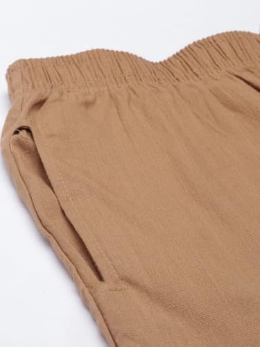 Image of MINELLI Women Solid Cigar Pants, Cotton Lycra Slub Fabric, Elasticated Waistband, Pull On Style, Regular Fit Bottom Wear for Western and Ethnic Wear