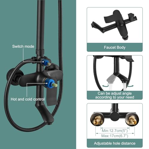 Matte-Black-Rain-Shower-System-SetExposed-Shower-System-3-Functions-Bathroom-Shower-Faucet-8-Inch-Swivel-Rainfall-Shower-Head-Handheld-Complete-Set-Tub-Spout-Wall-Mount Matte Black Rain Shower System SetExposed Shower System 3 Functions Bathroom Shower Faucet 8 Inch Swivel Rainfall Shower Head Handheld Complete Set Tub Spout Wall Mount