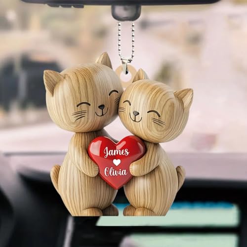 Customized Cat Love Ornament – Personalized Heartwarming Keepsake for Couples, Weddings, and Engagements – Stylish Car Mirror Hanging Decoration - Image 2