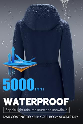 Image of FARVALUE Women's Long Softshell Jacket Waterproof Lightweight Warm Windproof Hooded Fleece Lined Rain Coat for Outdoor
