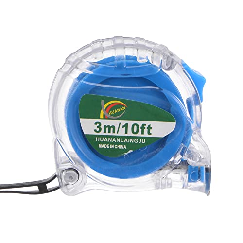 SUNCN セルフロック巻尺 10フィート / 3m メートル法定規 格納式 チタンスチール 測定テープ 幅19mm 透明ブルーABSプラスチックケース