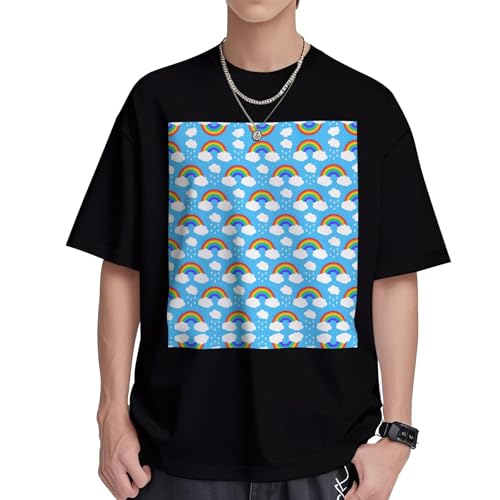 T-shirt homme coton frais respirant coupe droite col rond motif nuage arc-en-ciel tailles S à XL