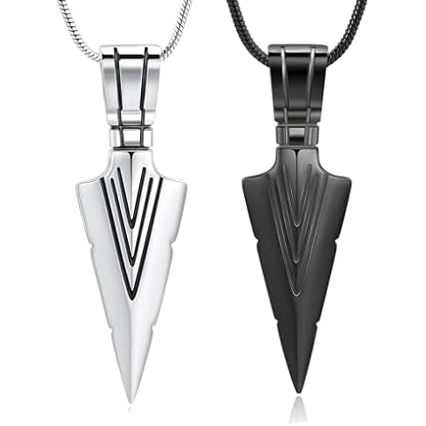 Hearbeingt Urn Necklace for Men Arrowhead Cremation Jewelry for Ashes Memorial Lockets Keepsakes Pendant for Women Men Memory Gift Cover