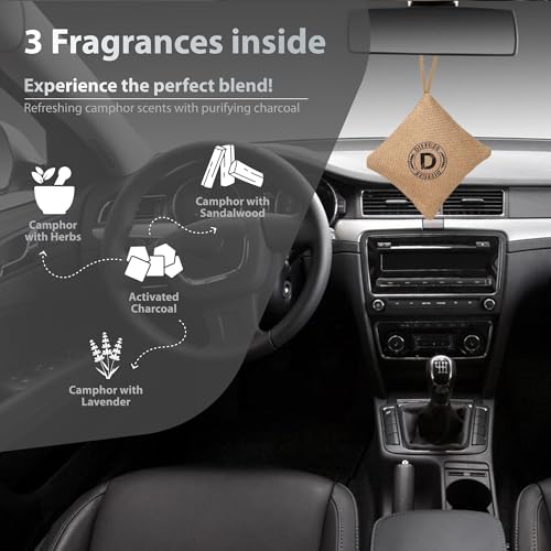 Image of DIFFUZE Camphor Bag Pro | 4-in-1 Air Freshener & Purifier for Car, Closet, Bathroom | Camphor infused with Herbs, Lavender & Sandalwood + Activated Charcoal | Luxury perfume for car and home (Beige)