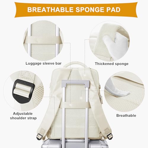 Image of coowoz Travel Backpack For Women Men Airline Approved,Carry On Backpack,Hiking Laptop College Backpacks Waterproof Outdoor Sports Rucksack Casual Daypack Fit 15.6 Inch Backpacks,Beige