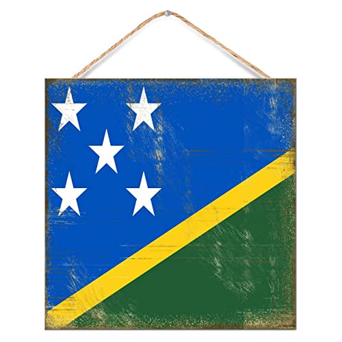 Décoration murale rustique Îles Salomon en bois vieilli 30x30 cm