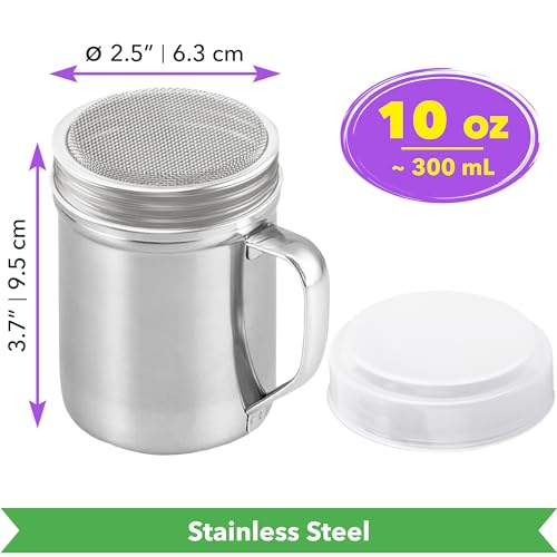 Image of CUSINIUM Powdered Sugar Shaker Duster - With Handle - Cinnamon Shaker For Coffee Bar - Fine Mesh Dredge - 10 ounce | Style: Fine