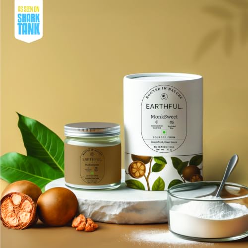 Image of Earthful MonkSweet | Erythritol-Free Monk Fruit Sweetener Powder - Natural Sugar Substitute, Zero Calorie | Gut-Friendly Diabetic & Keto Blend | Guar Fiber | Stevia Alternative | 33g