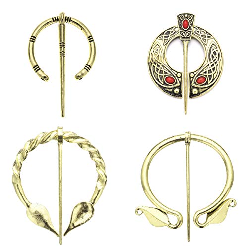 Lilbetter-Club 4 Pack Women Girls Scarf Cloak Shawl Buckle Clasp Pin Brooch Vintage Viking Pins Decorative Penannular Clothes Costume Accessories Fashion Jewelry for Men