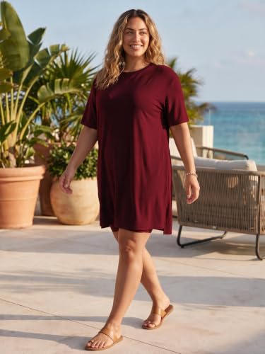 Image of AXOSY Women Plus Size 2 Piece Outfits Short Sleeve Tunic Tops and Skinny Biker Shorts Sets Tracksuits
