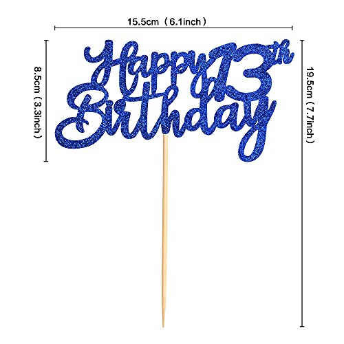 Image of FestikoBlue Glitter 13th Happy Birthday Cake Topper Boys Girls Food Picks for Celebrating Thirteen Years Old Birthday Anniversary Party Decorations Supply
