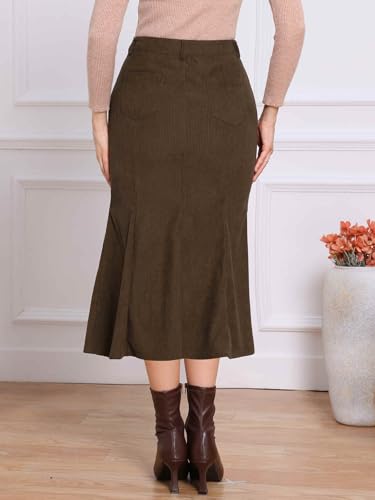 Allegra K Corduroy Skirt for Women Fall High Waist Casual Work Bodycon Midi Mermaid Skirts3