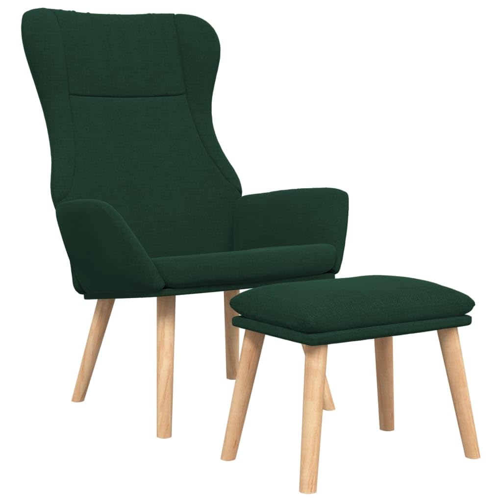 Sedia per il tempo libero, comoda, da lettura, con sgabello, in tessuto verde scuro, per soggiorno, camera da letto, ufficio