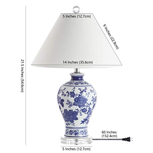 Jonathan Y Jyl6613A Song 21.5" Ceramic/Crystal Chinoiserie Floral Led Table Lamp Classic Cottage Bedside Desk Nightstand Lamp For Bedroom Living Room Office College Bookcase, Blue/White #TOP5