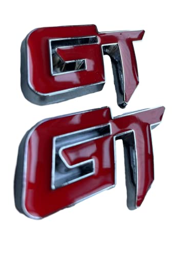 Image of 2X Chrome Metal GT Logo Car Emblem Premium 3D Badge Auto Racing Sport Sticker Grand Tourer Decal(Silver Red)