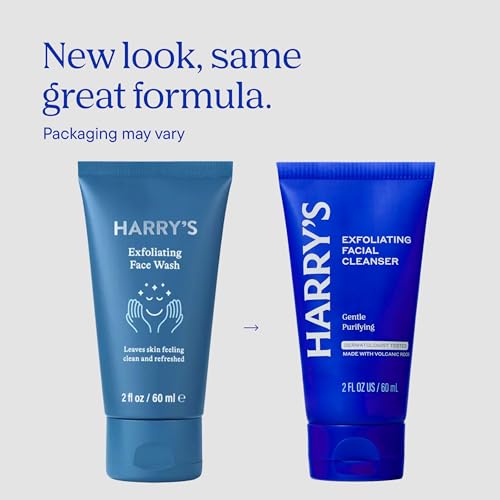 Image of Harry's Exfoliating Face Wash for Men, Gentle Facial Skin Care Products with Volcanic Rock Exfoliant, 2 Fl. Oz, Pack of 3 (Trial and Travel Size) TSA Approved Travel Essentials