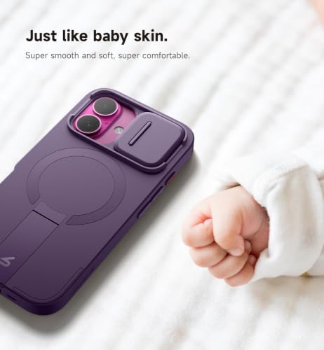 Image of SURITCH for iPhone 16 Case with Magnetic Camera Slide Cover and Adjustable Kickstand, Compatible with MagSafe, Shockproof Bumper Case Slim Protective Cover 6.1 Inch, Dark Purple