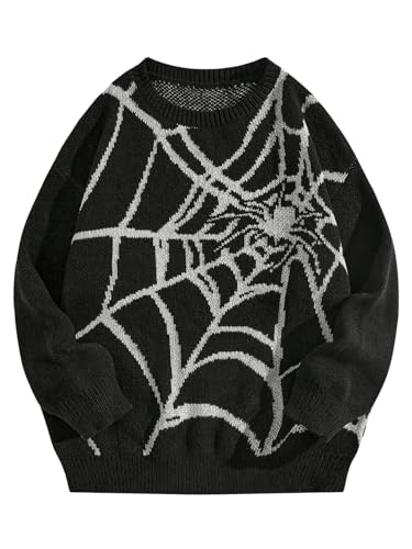 SHENHE Men's Crew Neck Graphic Sweater Long Sleeve Gothic Loose Sweater Pullover Top