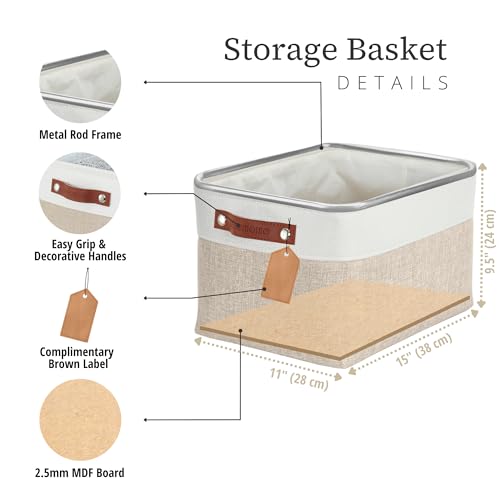 Image of DECOMOMO Storage Bins, Large Fabric Storage Baskets for Shelves, Decorative Linen Closet Organizer, 15 x 11 x 9.5 inches (Beige & White, 3 Pack)