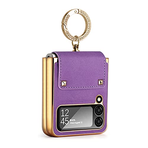 Porte-Anneau pour Samsung Z flip4 Housse Cuir Charnière Pliable Violet