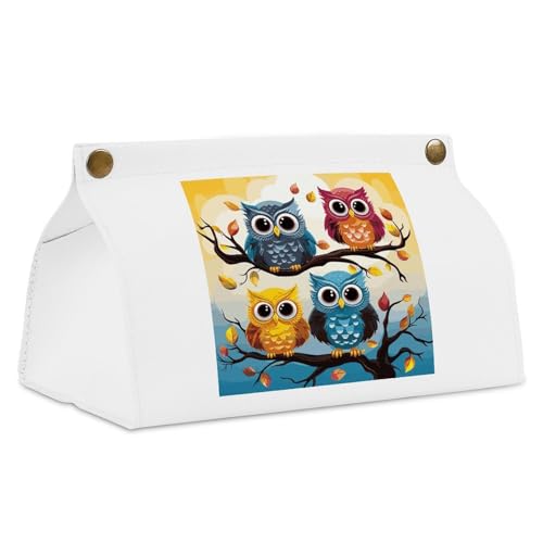 Owls on Tree Branches White Tissue Box Cover Rectangle PU Leather Cover for Tissue Boxes Modern Tissue Holder for Bathroom Office Tissue Holders Decorative Cute Napkin Holder for Kitchen Bedroom