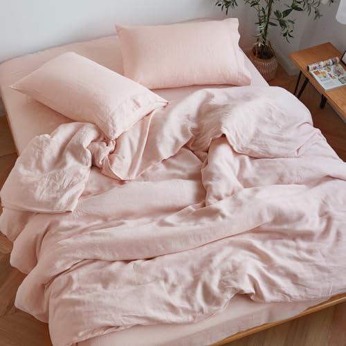 Sijo Stone Washed Organic French Linen Bed Sheet Set, Queen