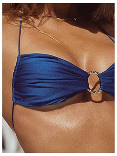 Image of SOLY HUX Bathing Suit for Women Halter Ring Linked Tie Side Bikini Sets Two Piece Swimsuit