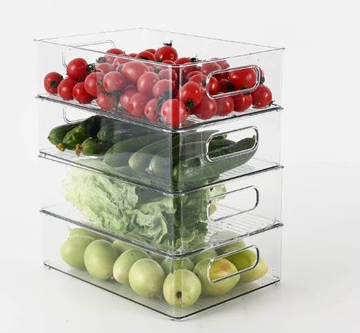 MOUYAT Juego de 12 organizadores para frigorífico, apilables, para frigorífico, cocina, despensa, transparente