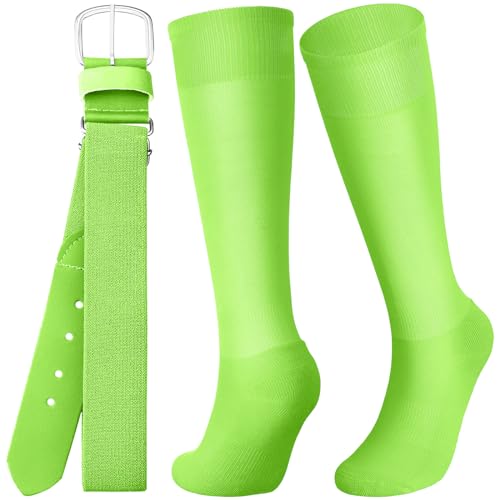 Zhanmai Baseball Belt and Socks Combo Adjustable Softball Socks and Belt Elastic Waist Belt for Youth Boys Girls, and Adult (Fluorescent Green,Small)
