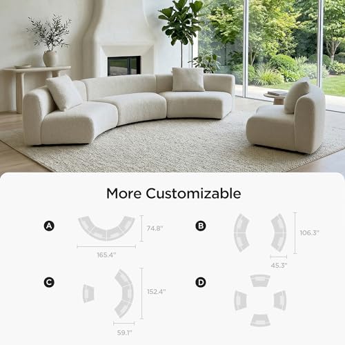 Image of Acanva Formia Boucle Curved Sectional Sofa, Armless Chair, White