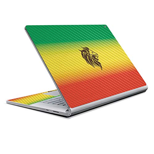 Image of MightySkins Carbon Fiber Skin for Microsoft Surface Book 2 13 inch (2017) - Rasta Lion,Protective, Durable Textured Carbon Fiber Finish,Easy to Apply, Remove, and Change Styles,