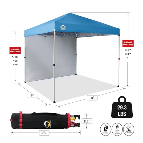 image for CROWN SHADES 8x8 Pop Up Canopy with 1 Side Wall - Beach Tent with One 
