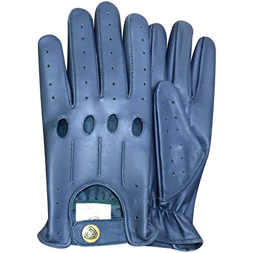 Prime Leather De Calidad Superior Real Piel Suave Hombres Sin Revestimiento Guantes Para Conducir Retro GUANTE EN 10 Hermoso Colores 507 - Inglés Azul, Medium