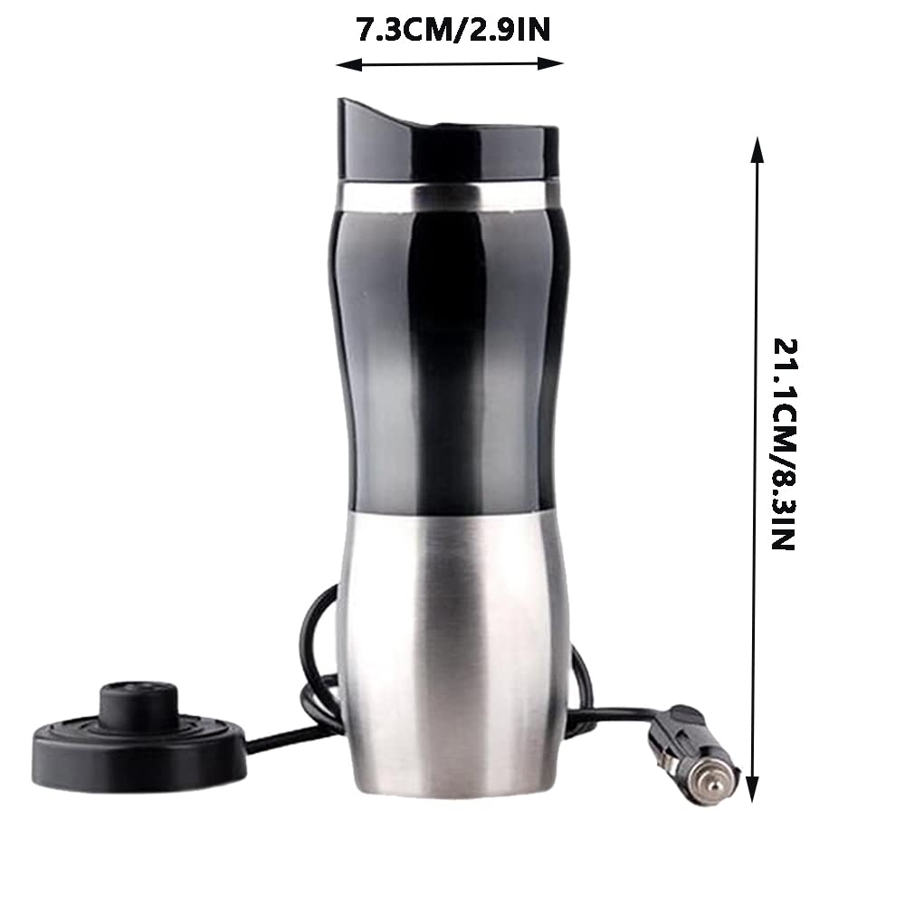 Taza eléctrica para coche de 12 V, 400 ml, termo portátil de viaje de acero inoxidable, taza de agua calentada, hervidor eléctrico con cargador de encendedor de cigarrillos