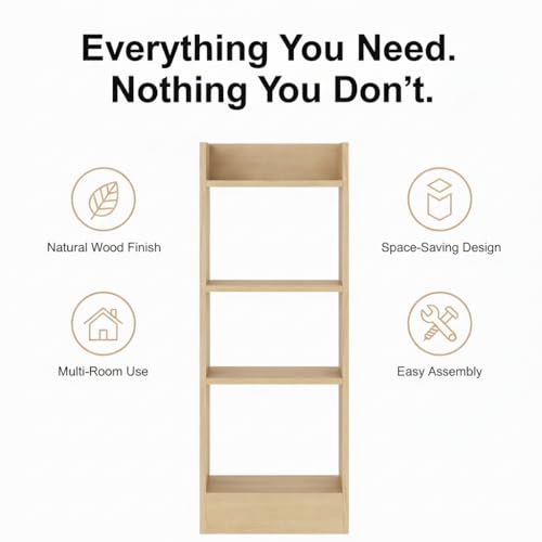 Image of FURLAY Modern Minimalist Wood Ladder Shelf - 4-Tier Open Storage Unit, Space-Saving Organizer for Bathroom, Kitchen, and Living Room (Classic Oak)