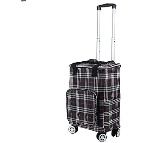 Falytemow Collapsible Utility Cart with Insulation Bag Foldable Reusable Shopping Trolley Bag with Wheels and Handle Oxford Fabric Grocery Cart Cover