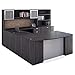 OfficeSource Bow Top Desk & Credenza Set, Coastal Gray Finish, 3 Drawer Deluxe Full Pedestal, 2 Open Hutches w/Optional Doors, 2 Drawer Lateral File