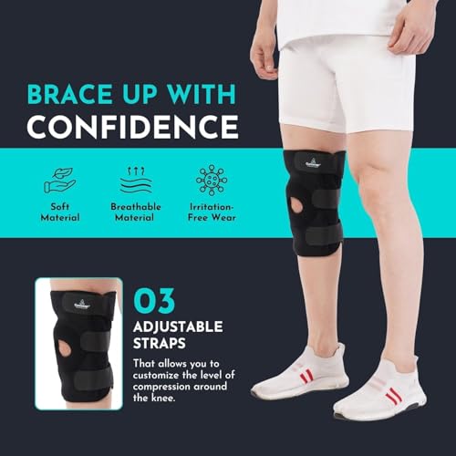 Image of CUREWRAP Adjustable NEOPRENE HINGED KNEE BRACE UNIVERSAL SIZE (14.8 inch 24.4 inch) PACK OF 2 for Men & Women| Knee Support Pain Relief, ACL, Meniscus, Ligament Tear, Arthritis, Post-Surgery, Injury & Sports Recovery | 12.5 INCH Long Knee Stabilizers