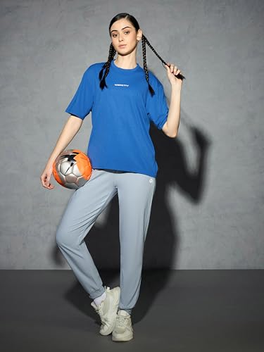 Image of TECHNOSPORT Women's Printed Boxy Fit Round Neck T-Shirt COTFLEX Half Sleeve Slip On Polyester for Gym Yoga Workout UPF50+ Anti Odour