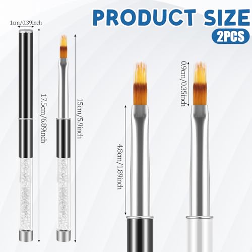 Image of 2 Pcs Nail Gradient Painting Brush Nail Art Brushes Ombre Nail Brush Manicure Tools with Rhinestone Handle UV Gel Polish Nail Drawing Pen for Nail Design