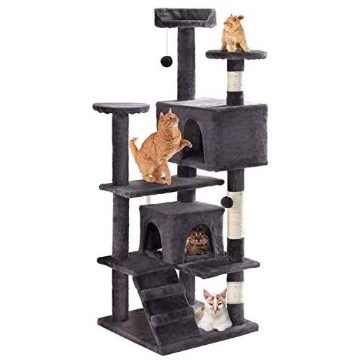 GRANDMA SHARK Árbol Rascador para Gatos, Casas de Juego y Lugares de Descanso para Gatos (Gris Oscuro)