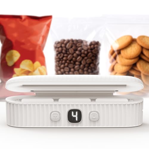 Mini Bag Sealer with 4 Adjustable Mode, 4000mAh Rechargeable Heat Sealer for Plastic Bags, Auto Shut-Off & Insulated Strips, Portable Heat Sealer for Snack, Chip, and Cookie Bag