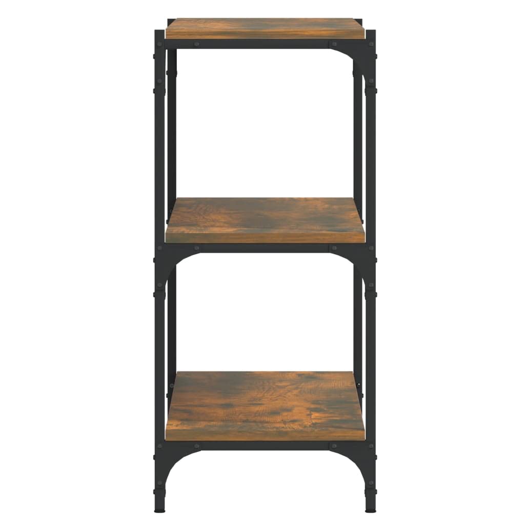 Regał na książki dąb wędzony z materiału drewnopochodnego i stali, 100 x 33 x 70,5 cm, z 3 półkami, przemysłowy regał na książki do salonu, stabilny regał stojący, uniwersalny regał na