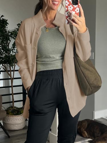 Image of Saodimallsu Womens Collared Cardigans Button Down Fall Sweater Jackets Oversized Casual Long Sleeve Knit Shirts