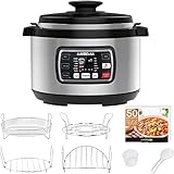 GoWISE USA GW22709 Ovate 9.5-Qt 12-in-1 Electric Pressure Cooker Oval with Slow Cook, Rice, Yogurt, Egg, Saute, Steamer, Keep Warm Functions + Accessories & Recipes, Stainless Steel